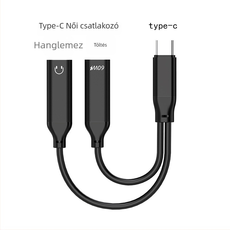 PD60W Kettős Type-C Audio Adapter 1–2 Digitális Fejhallgató Kimenethez, Aranyozott, CE tanúsítvány