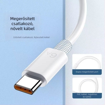 Type-C 66W gyorstöltő kábel, PVC, egyszeres csatlakozó, Type-C telefonokhoz