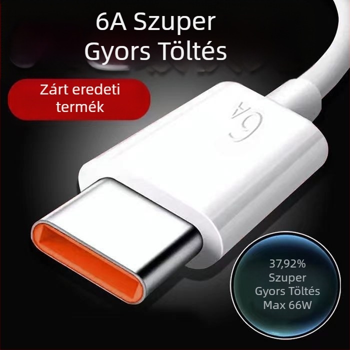Type-C 66W gyorstöltő kábel, PVC, egyszeres csatlakozó, Type-C telefonokhoz