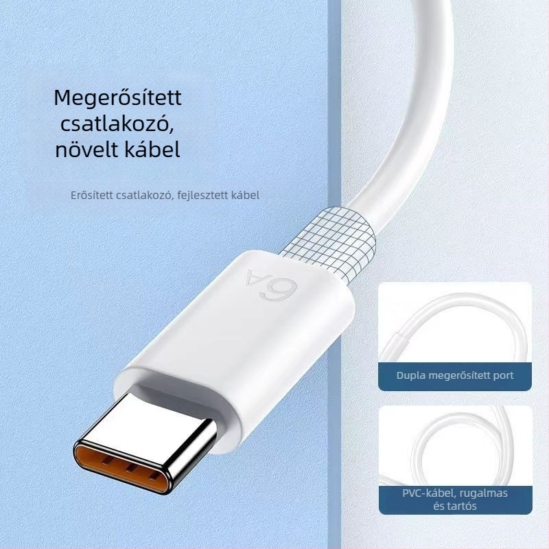 Type-C 66W gyorstöltő kábel, PVC, egyszeres csatlakozó, Type-C telefonokhoz