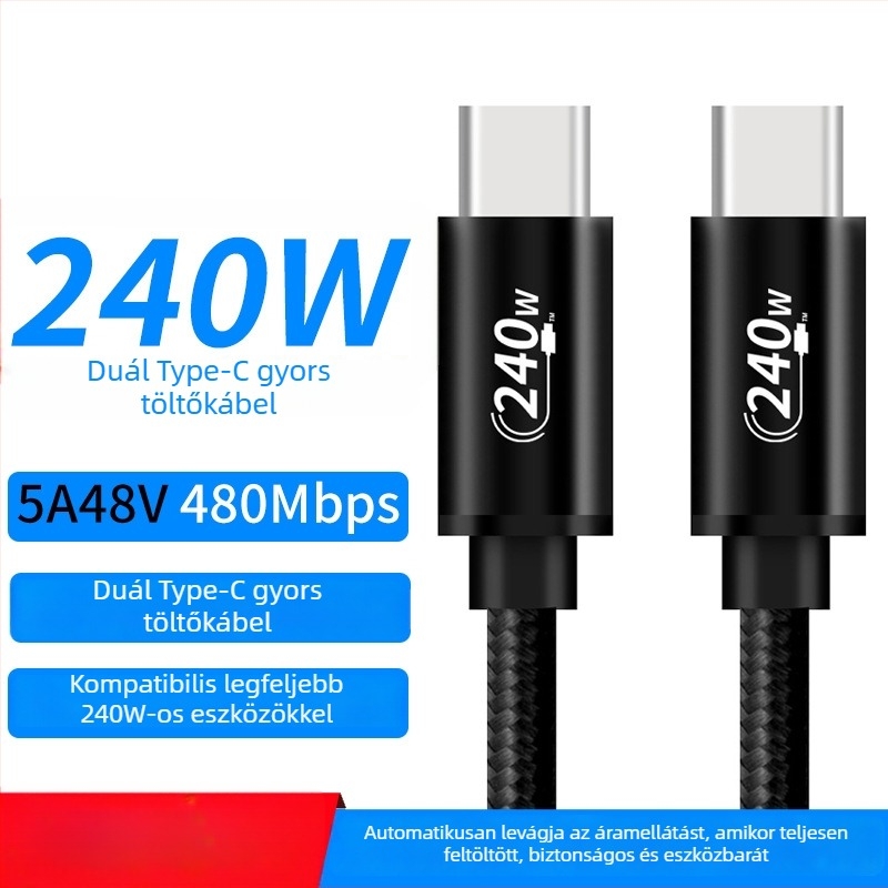 USB-C 240W PD3.1 gyors töltőkábel, 1–2 m, alumíniumötvözet + fonott szerkezet