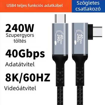 USB4 Type-C adatkábel, 240W gyors töltés, szövött kivitel, teljes USB4 funkció