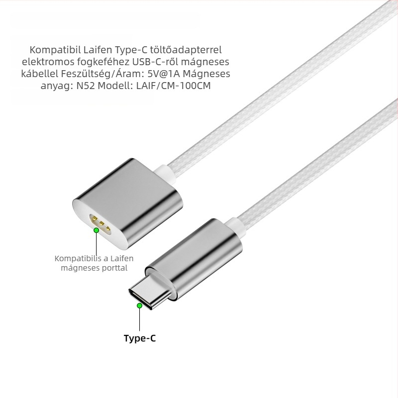 USB mágneses töltőkábel Leifen elektromos fogkeféhez, modell LFTB01-P, kompatibil Leifen, gyártó Yixin Industrial, bemutatva 2024-ben.