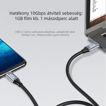 USB-C 3.1 Gen2 adatkábel, 10Gbps, 100W PD, PC-hez és TV-hez, HD audio/videó, 0,5–2 m