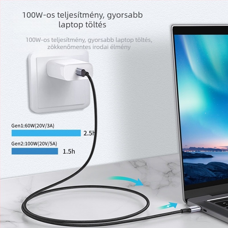 USB-C 3.1 Gen2 adatkábel, 10Gbps, 100W PD, PC-hez és TV-hez, HD audio/videó, 0,5–2 m