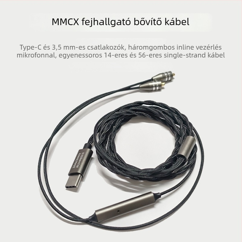 MMCX fejhallgató bővítő kábel Type-C dekóddal, CX31993 Hi-Fi, oxigénmentes réz, nylon mag, kompatibil Shure SE215/SE846