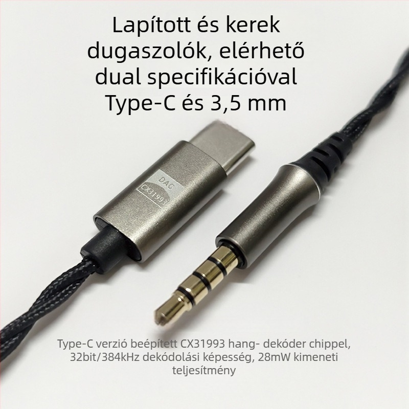 MMCX fejhallgató bővítő kábel Type-C dekóddal, CX31993 Hi-Fi, oxigénmentes réz, nylon mag, kompatibil Shure SE215/SE846