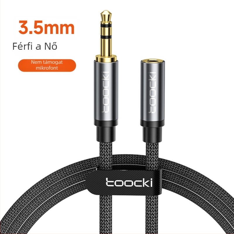Toocki TQ-21 3.5mm AV audió hosszabbító kábel, aranyozott, zománcolt rézmag, réz vezető (RoHS)