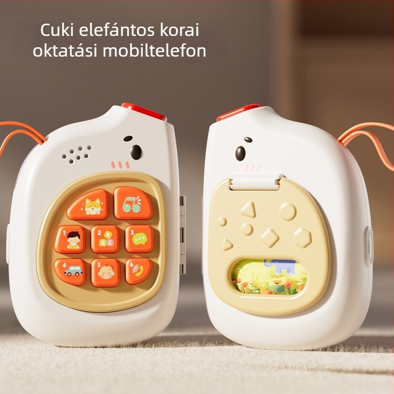 Cuki elefánt babajáték zenés hordozható tevékenységpanellel, kormánykerékkel és kinyitó funkcióval • Műanyag • Elemes • 0–3 éveseknek