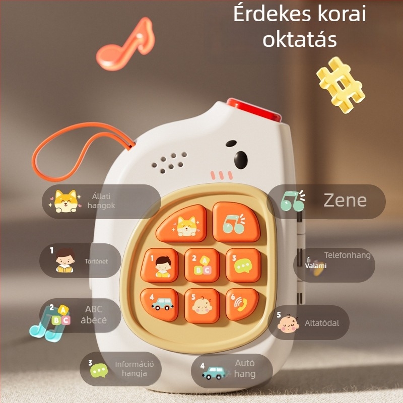 Cuki elefánt babajáték zenés hordozható tevékenységpanellel, kormánykerékkel és kinyitó funkcióval • Műanyag • Elemes • 0–3 éveseknek