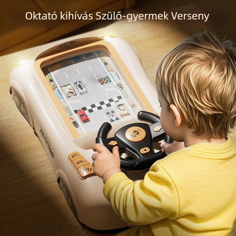 Gyerekeknek szóló kormány szimulációs vezetési játék – oktató elektromos asztali játékkonzol kaland móddal és zenével, 7-14 éveseknek