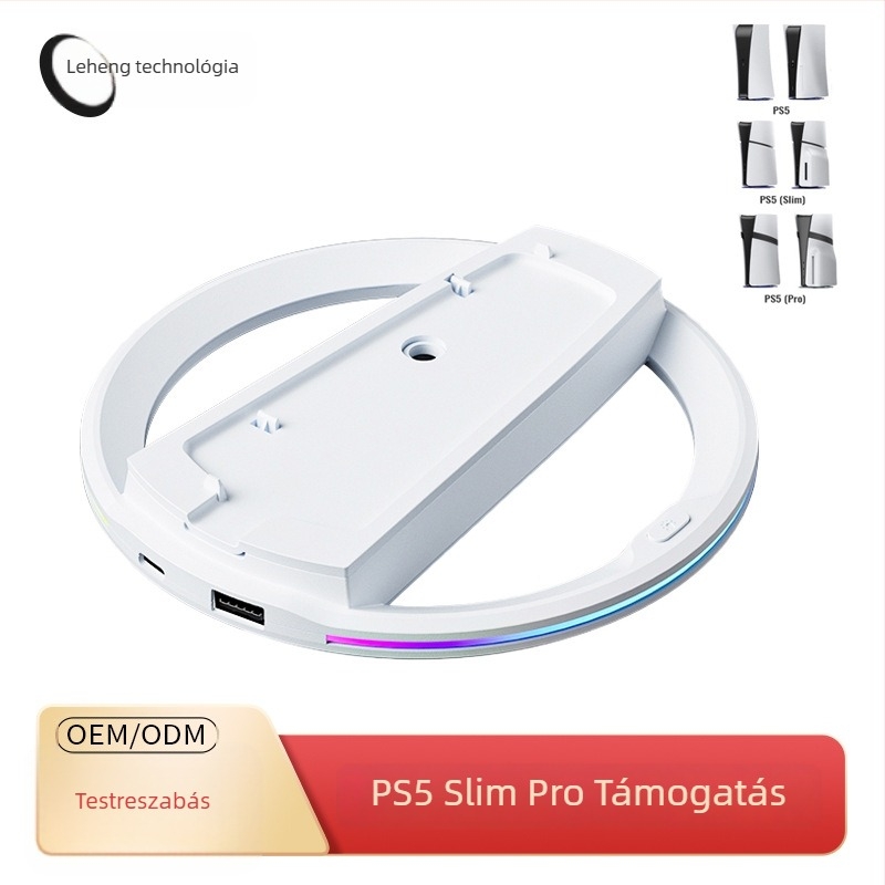 PS5 függőleges állvány RGB világítással és hűtőpanelemmel, ABS, USB-kábel a csomagban, kompatibilis PS5, PS5 Slim, PS5 Pro