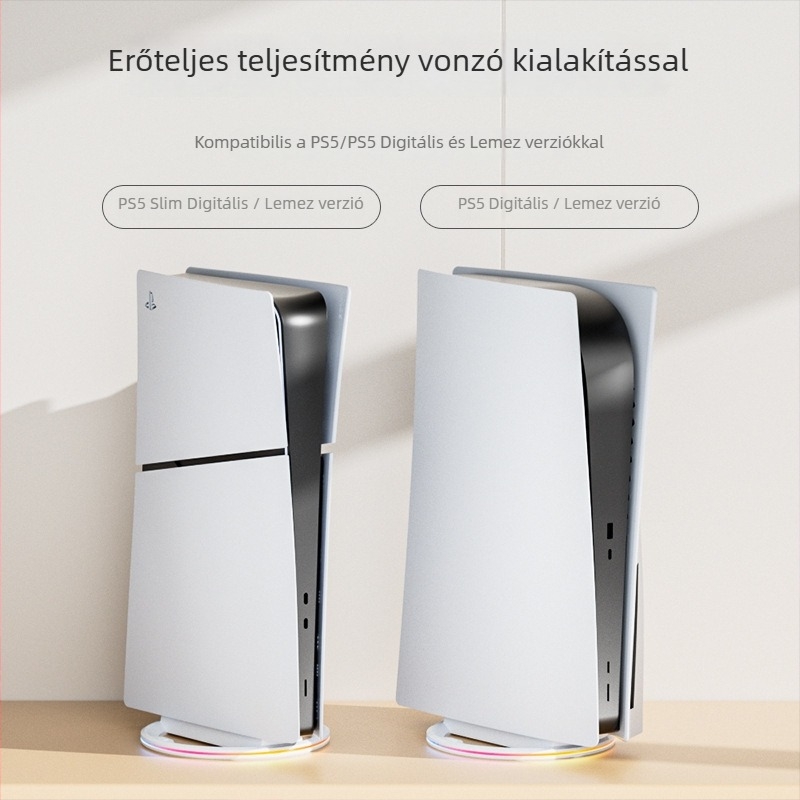 PS5 függőleges állvány RGB világítással és hűtőpanelemmel, ABS, USB-kábel a csomagban, kompatibilis PS5, PS5 Slim, PS5 Pro