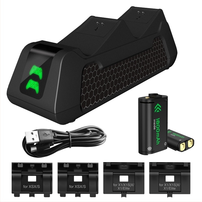 SKYPHER HHC-X kettős töltőállvány Xbox Series S/X kontrollerekhez, Type-C csatlakozással, tartalmaz 2 akkumulátort és 4 akkumulátorfedőt