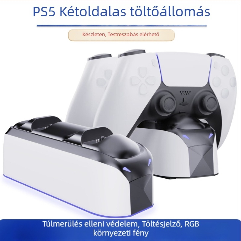 PS5 kontrollerr kettős töltődokkal RGB környezeti fénnyel — gyors töltés, Type-C interfész, réz érintkezők