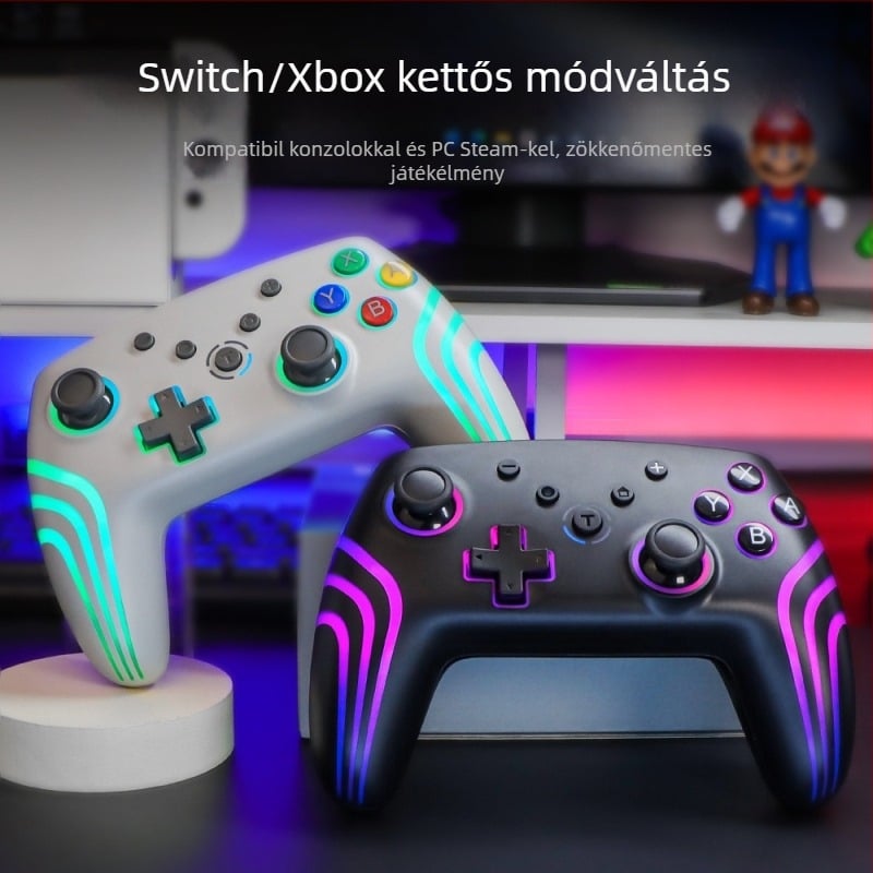 NS Pro vezeték nélküli játékvezérlő Switch-hez, Bluetooth, TYPE-C, hat-tengelyes rezgés, NFC, RGB világítás, kompatibilis Android és iOS-sel