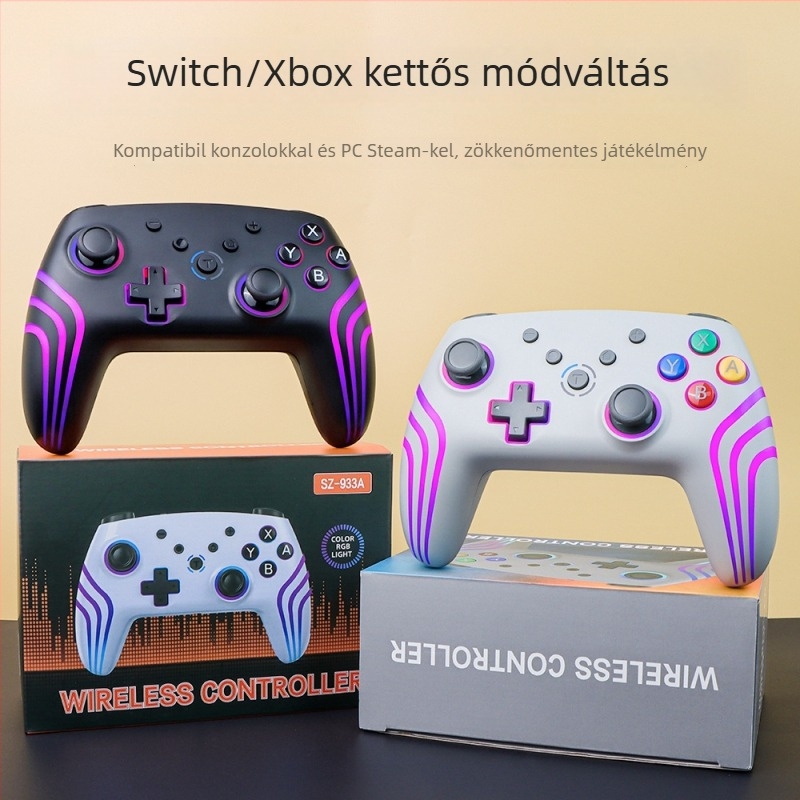 NS Pro vezeték nélküli játékvezérlő Switch-hez, Bluetooth, TYPE-C, hat-tengelyes rezgés, NFC, RGB világítás, kompatibilis Android és iOS-sel