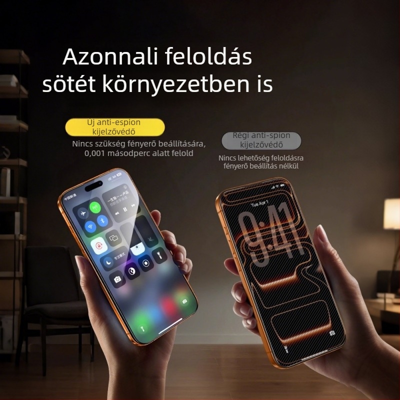 Adatvédelmi üveg kijelzővédő iPhone 14 Pro, 13 Pro, 15, 16 Pro és 17 Pro számára