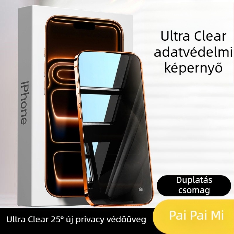 Adatvédelmi üveg kijelzővédő iPhone 14 Pro, 13 Pro, 15, 16 Pro és 17 Pro számára