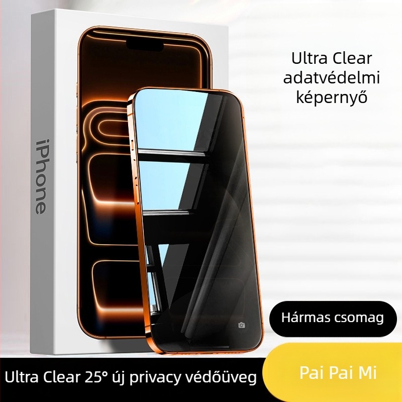 Adatvédelmi üveg kijelzővédő iPhone 14 Pro, 13 Pro, 15, 16 Pro és 17 Pro számára