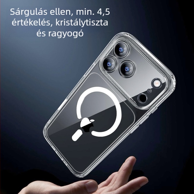 Átlátszó mágneses telefon tok iPhone 11–14 Pro/Max számára precíz kivágásokkal és teljes lencse védeléssel (Anyag: TPU+PC; Gyártási mód: Injection molding; Funkciók: Mágneses vonzás, leesés elleni védelem)