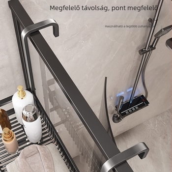 Fúrás nélküli alumínium fürdőszobai törölközőtartó polc, háromszintes, felülete spray-plasztikus, teherbírás 20 kg