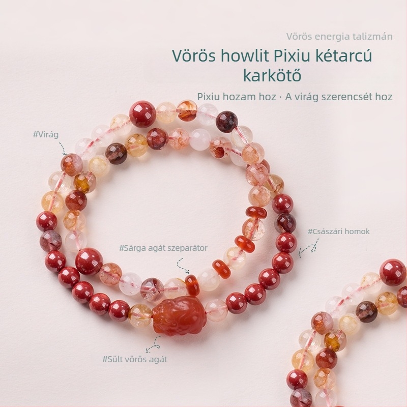 Pixiu karkötő természetes kristály gyöngyökkel, kézzel készített, kínai irodalmi retro stílus, uniszex