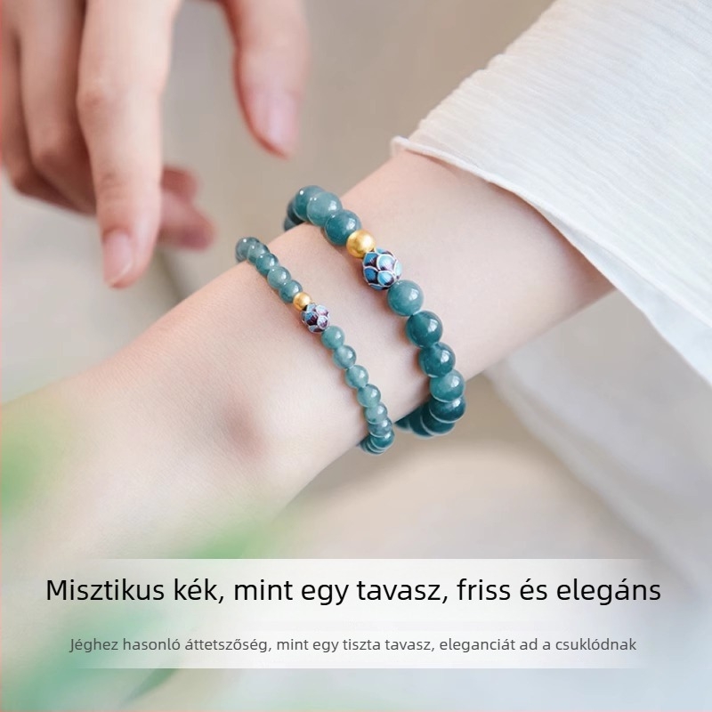 Jáde karkötő – polírozott jáde, uniszex, virág motívum, csepp alakú és geometriai elemek; Polishxing márka; nyári kiadás 2024