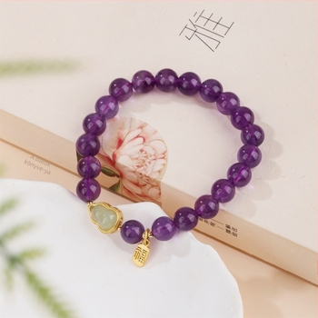 Ametiszt karkötő nőknek, etnikus stílus, kézzel készített, geometriai mintázat, Fu motívum