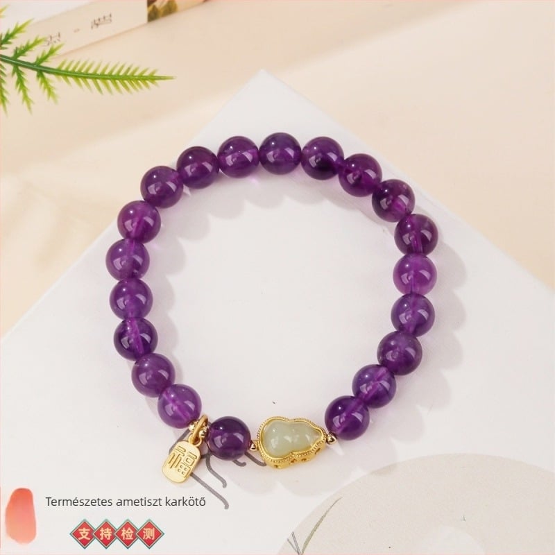 Ametiszt karkötő nőknek, etnikus stílus, kézzel készített, geometriai mintázat, Fu motívum