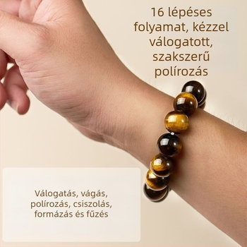 Tigrisszem gyöngy karkötő - Uniszex, természetes stílus (Anyag: tigrisszem; Feldolgozás: gyöngyök; Stílus: Uniszex, természetes; Forma: egyéb)