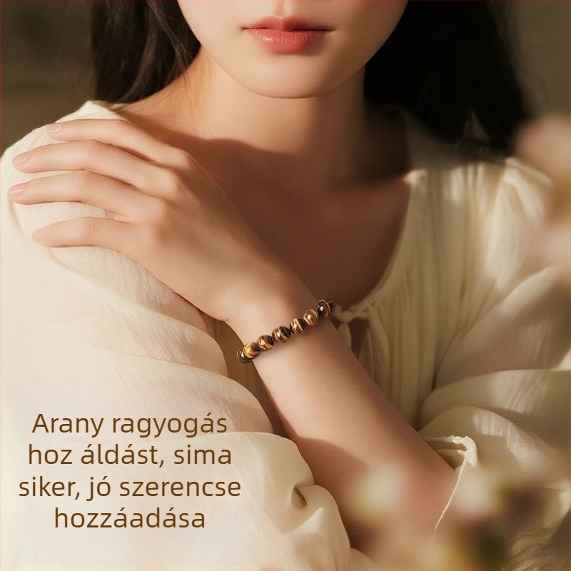 Tigrisszem gyöngy karkötő - Uniszex, természetes stílus (Anyag: tigrisszem; Feldolgozás: gyöngyök; Stílus: Uniszex, természetes; Forma: egyéb)