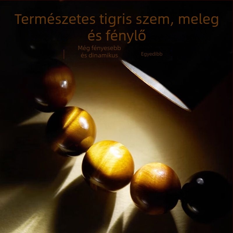 Tigrisszem gyöngy karkötő - Uniszex, természetes stílus (Anyag: tigrisszem; Feldolgozás: gyöngyök; Stílus: Uniszex, természetes; Forma: egyéb)