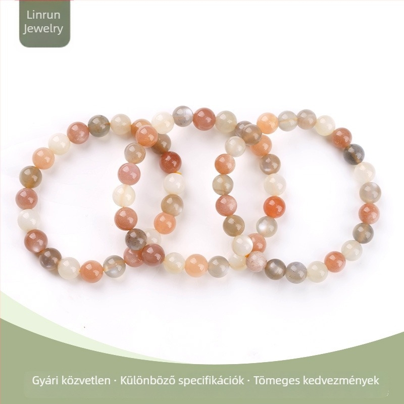 Természetes rainbow holdkő karkötő – narancs és szürke holdkő, 8 mm, női gyöngyös karkötő