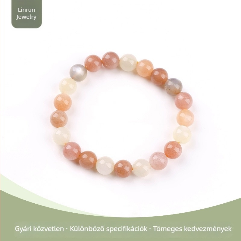 Természetes rainbow holdkő karkötő – narancs és szürke holdkő, 8 mm, női gyöngyös karkötő