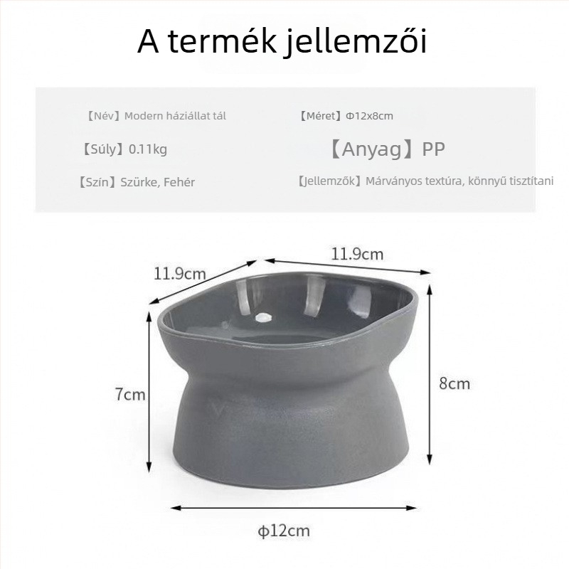 Macska etetőtál magas lábakkal a nyaki védelemért — PP anyag, anti-tip kialakítás, termékkód MDENG, 100 db dobozban