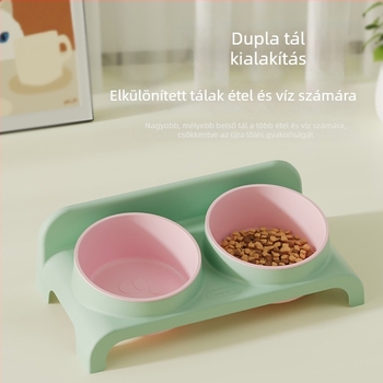 PAWSARTI Macska kettős tál, etetéshez és vízhez, ferde kialakítás a kilöttyenés megelőzésére, automata etetési szett