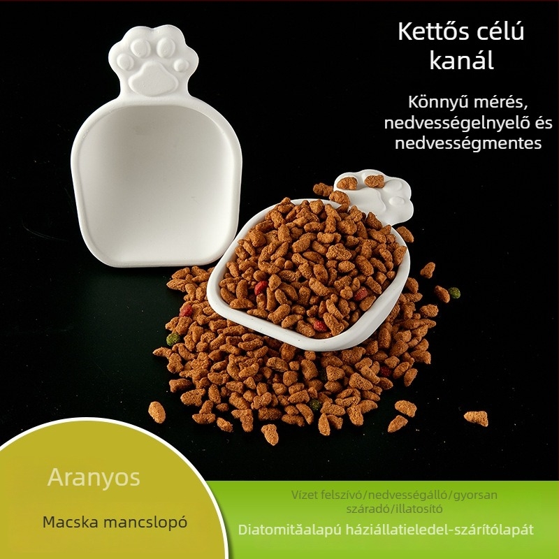 Diatomit földből készült macska étel mérőkanál, tappancs formájú, nedvességálló