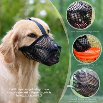 Nagy szájkosár kutyáknak az evés, harapás és ugatás megelőzésére; alkalmas Border Collie, Golden Retriever és Labrador.