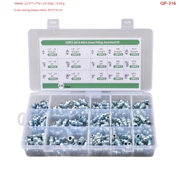 235 darabos zsírnyomófej készlet, dobozban, M6, M8 és M10, UNF 1/4-28 és 1/8-27 NPT