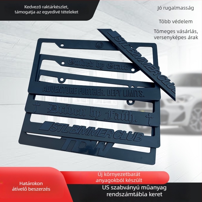 Műanyag rendszámtábla keret az USA szabályainak megfelelően, logóval, általános kompatibilitás.