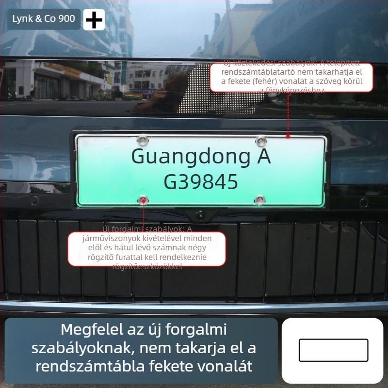 Lynk & Co 900-hoz teljes védő keret a rendszámhoz, külső díszítő alkatrészek, amelyek nem takarják a kamerát