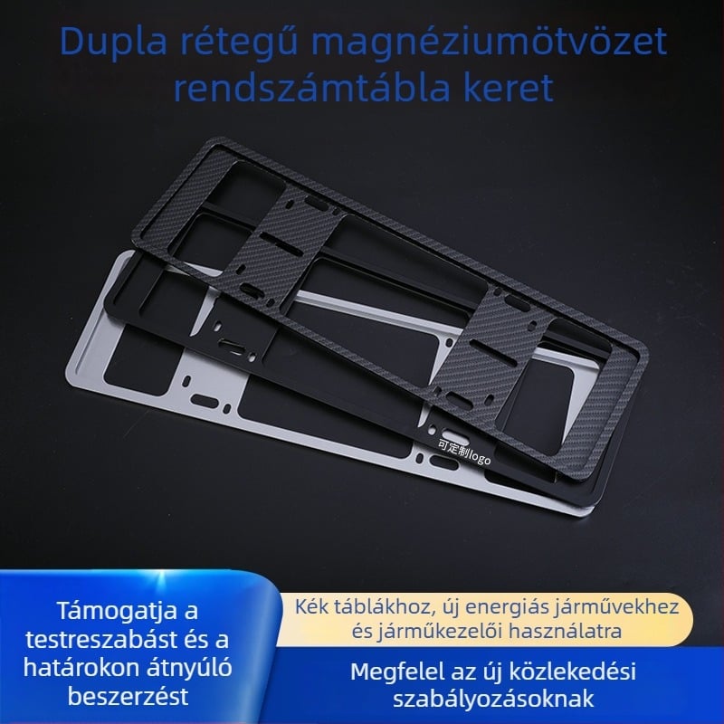 Két rétegű alumíniumötvözet rendszámtábla keret karbon mintázattal, univerzális illeszkedés