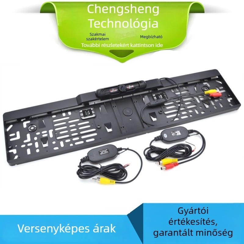 Vezeték nélküli hátsó kamera rendszámtábla kerethez, 4 LED IR, 12V, 90°-ban állítható, 765x480 felbontás, CCD videó
