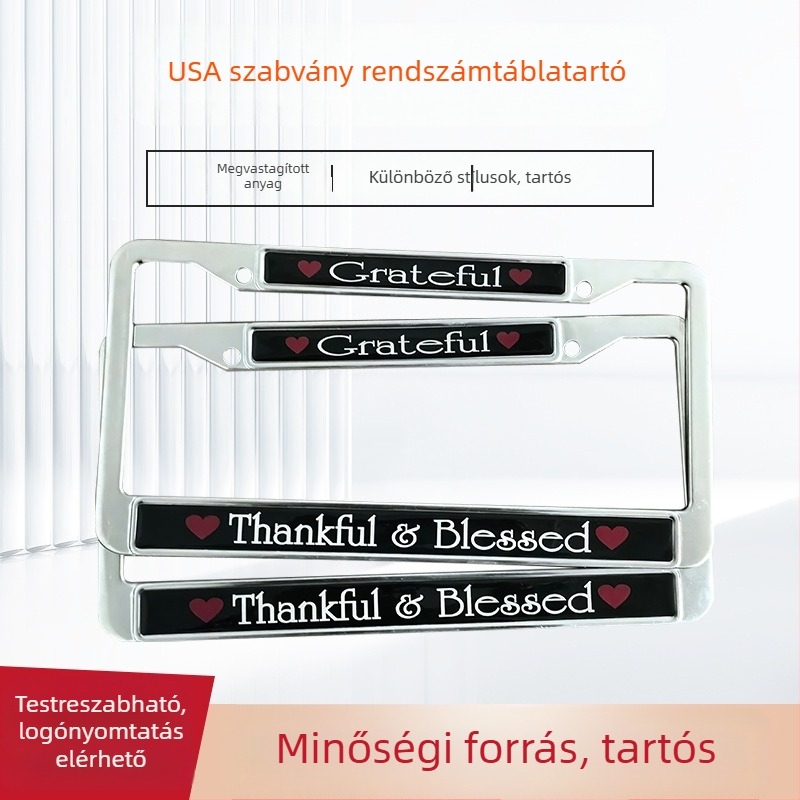 US és EU szabványú rendszámtábla keret rozsdamentes acélból és alumíniumötvözetből.