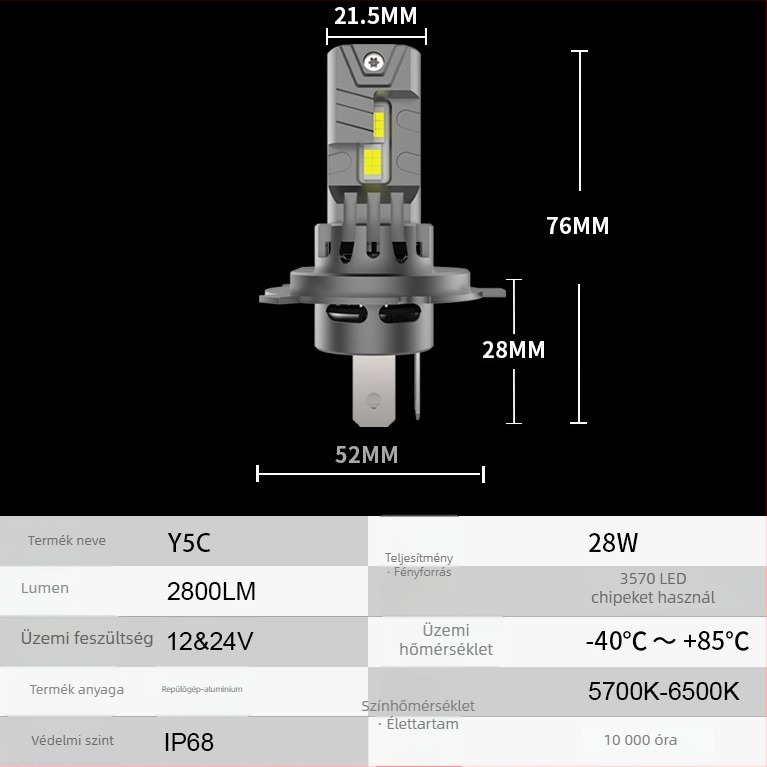 LED autófényszóró Plug‑in, 1:1 másolata halogén lámpának, kármentes szerelés, kettős rézcső, integrált távoli és közeli fénysugár, H4, ködfénylámpa H8