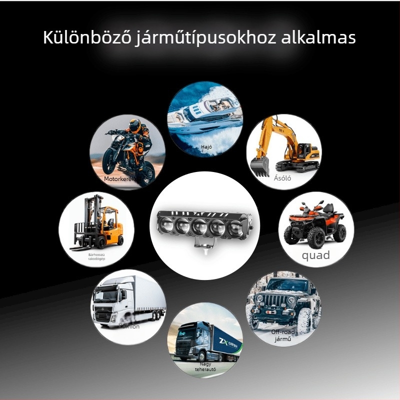 Ötlencsés külső motorkerékpár-fényszóró, IP67 vízálló LED, 35W, 9–80V, alumínium ház