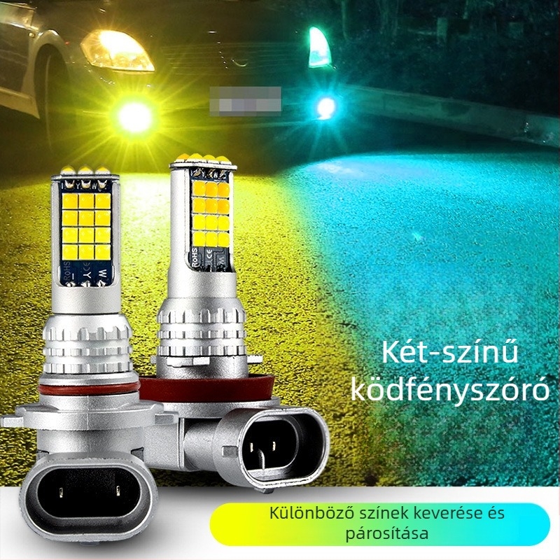 Két színű LED első ködfénylámpa autóhoz, kompatibilis H11/H8/9006/H4/H7, 30W, 6500K, 9800 lm