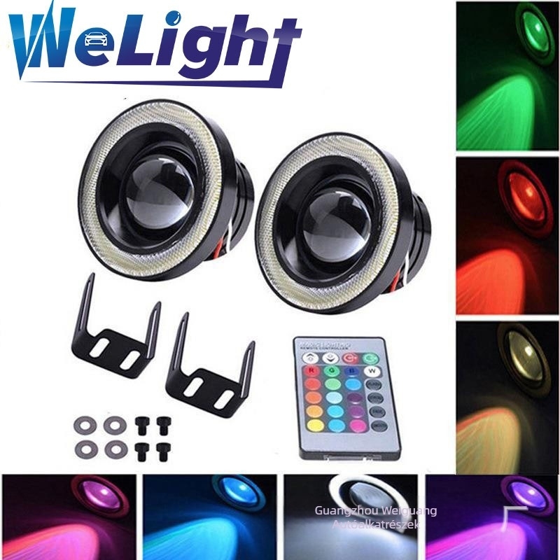 LED COB ködlámpa RGB Angyalszemek, távirányító, 12V, 30W, 6500K, 3000 lm