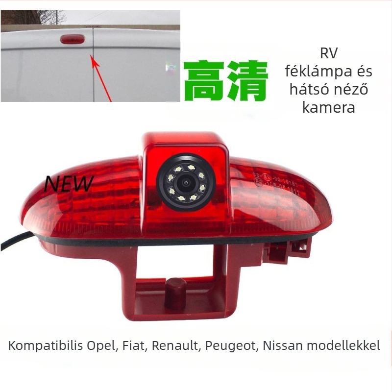 Hátsó nézetű féklámpa kamera HD éjjellátással, 12V, felbontás 628x586, NTSC, modell 7885, Renault Opel-kompatibilis